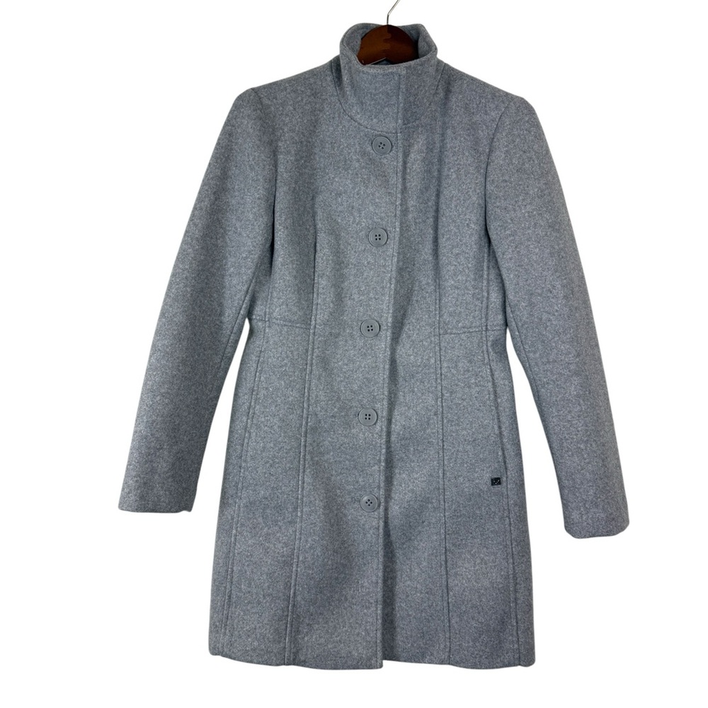 Calvin Klein Women's Gray Walker Coat Buttoned Funnel Collar XS
